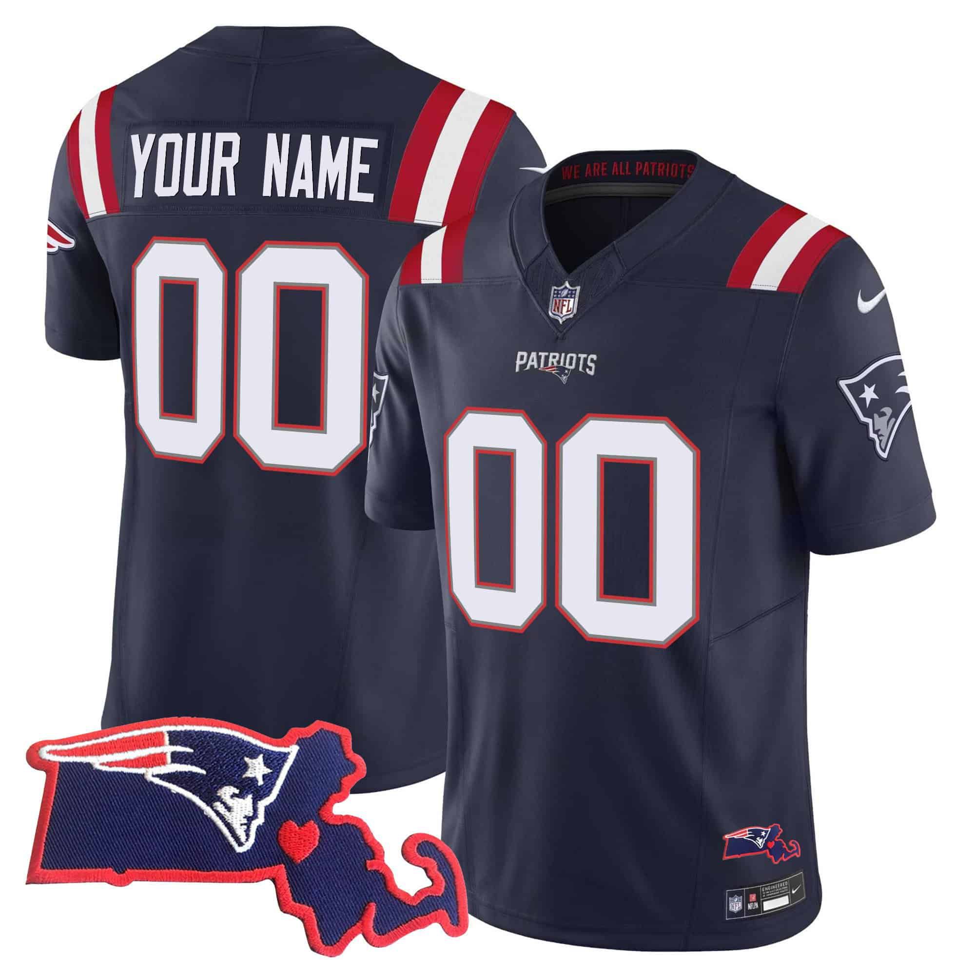 Men New England Patriots Dark blue 2024 Nike Patch Vapor Limited Custom NFL Jersey style 1